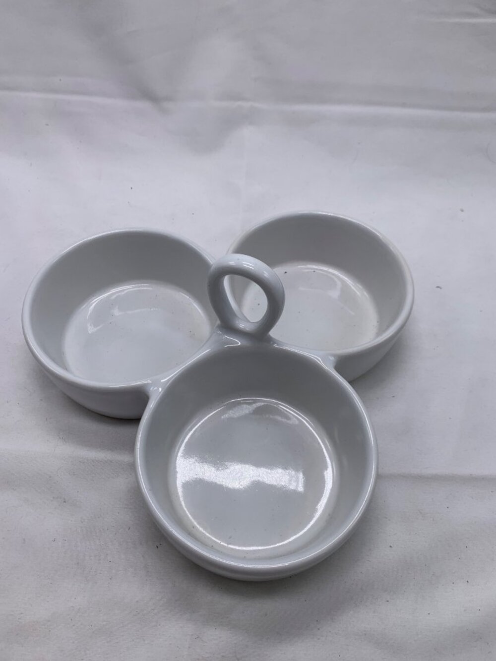 Crate & Barrel White Ceramic 3-Section Serving Dish With Handle